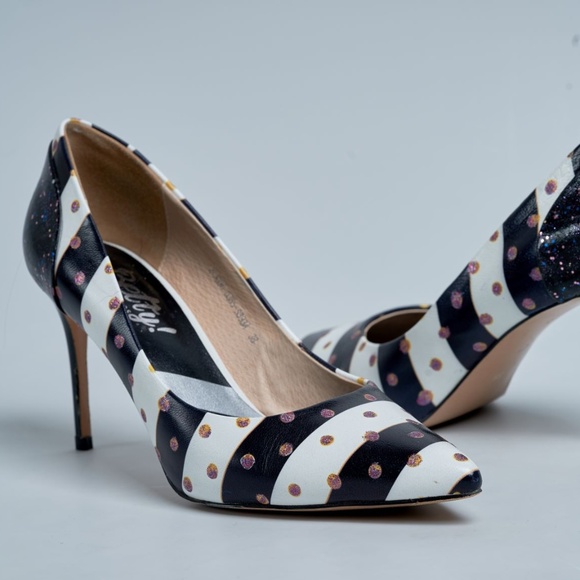 NWT leather heels + violet sprinkle - Picture 1 of 4